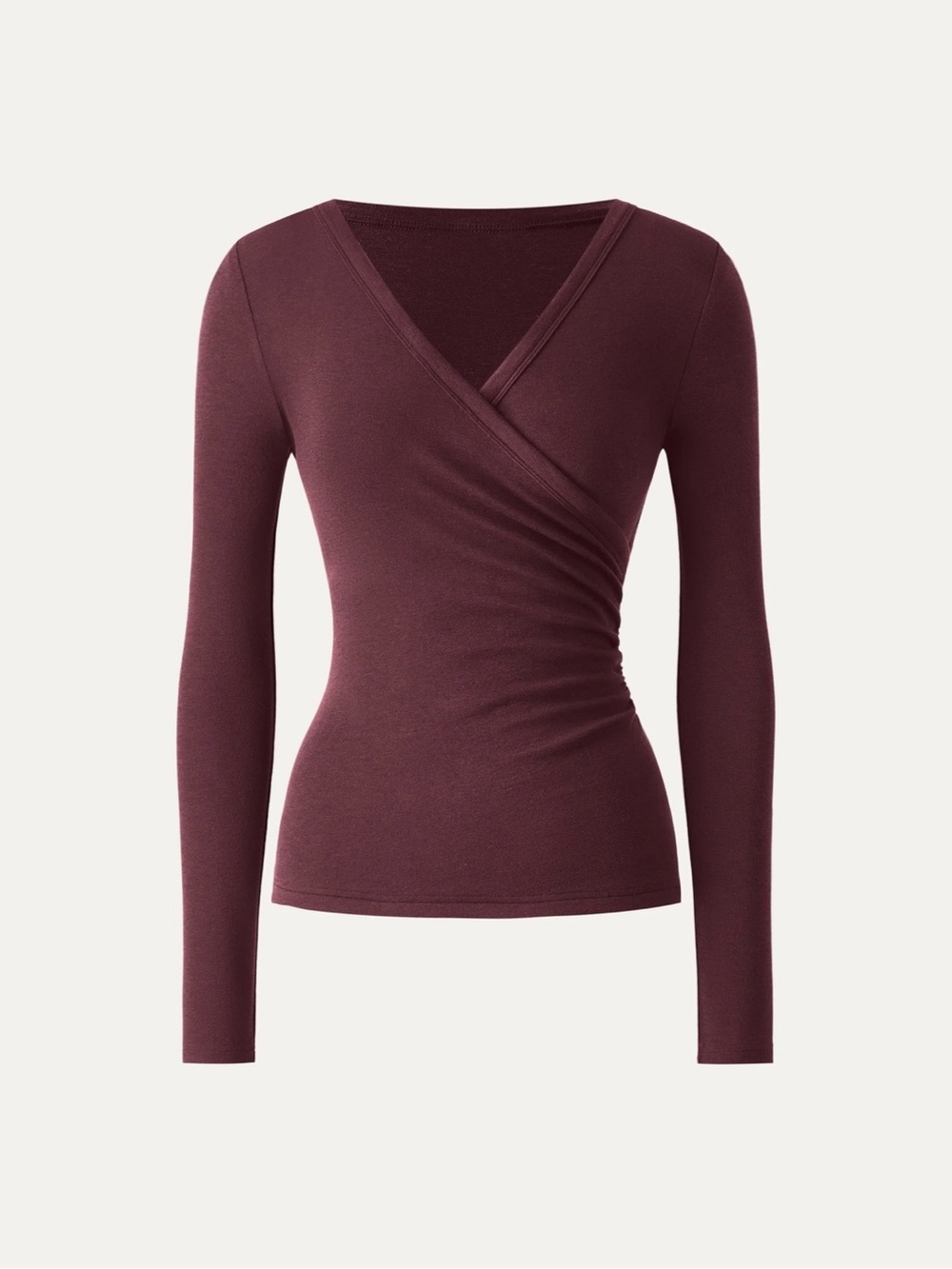 OGL Wrap-Front Long Sleeve Top in Plum